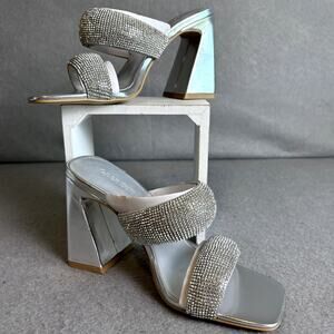 Open Edit Sasha Silver Rhinestone Cocktail Wedding Formal Sandal Heels 6.5